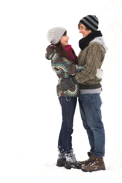 Couple adolescent en vêtements d'hiver — Photo