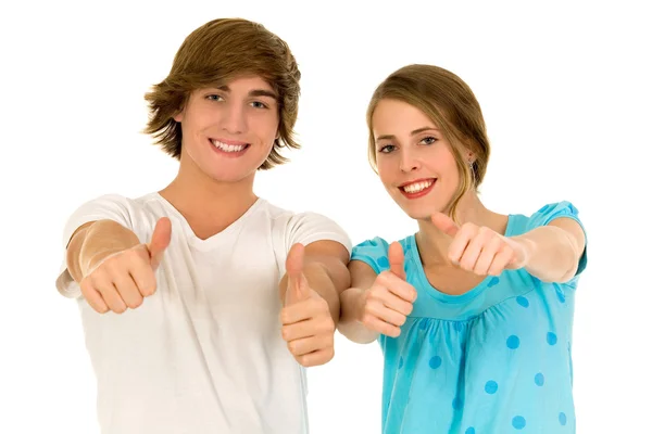Young couple with thumbs up — Stock Photo, Image