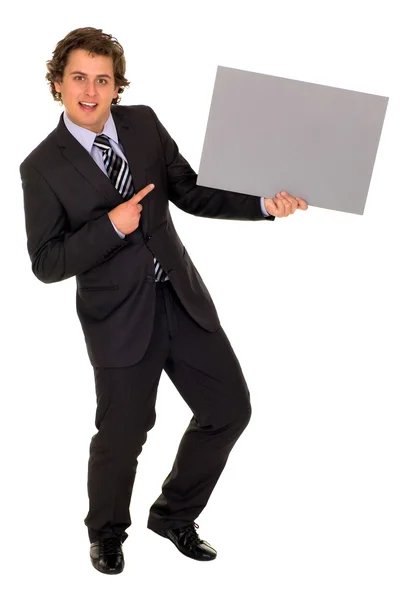 Businessman Holding Blank Sign — Stock Photo, Image