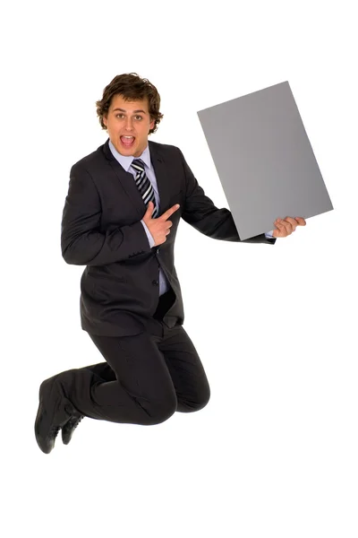 Businessman Holding Blank Sign — Stock Photo, Image