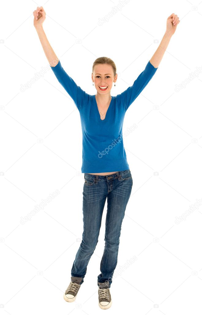 Woman with arms raised