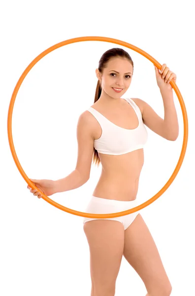 Woman holding hula hoop — Stock Photo, Image