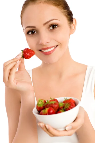 Mujer comiendo fresas —  Fotos de Stock