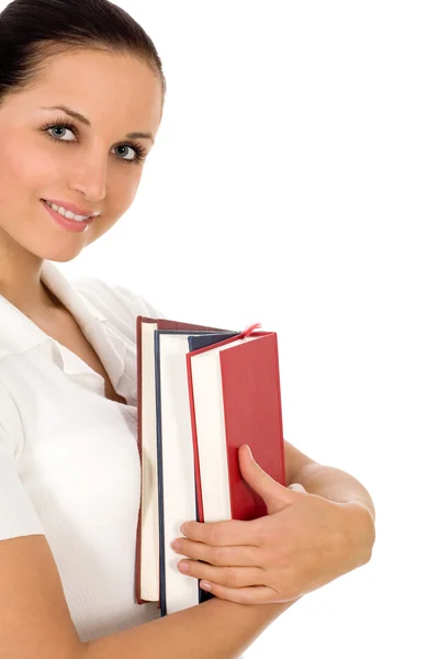 Mulher segurando livros — Fotografia de Stock