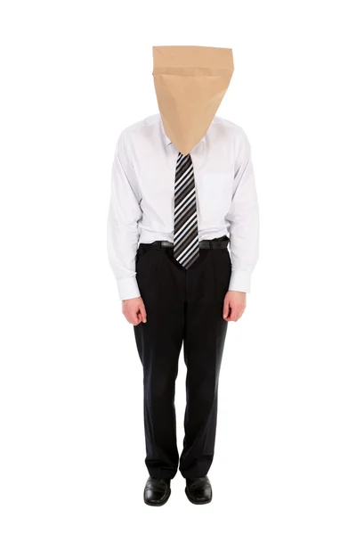 Businessman With Paper Bag On His Head — Stock Photo, Image