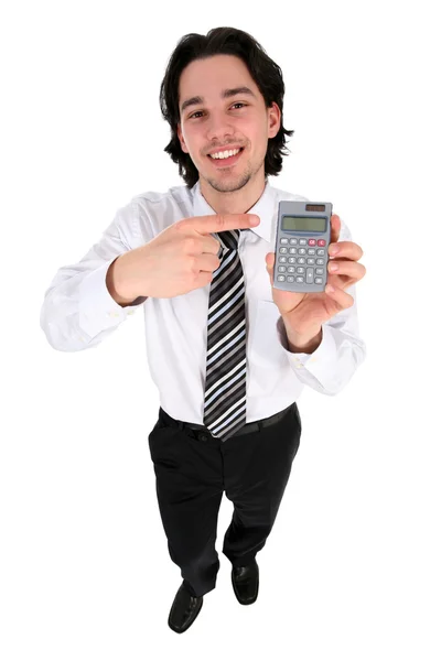 Бізнесмен тримає калькулятор — стокове фото