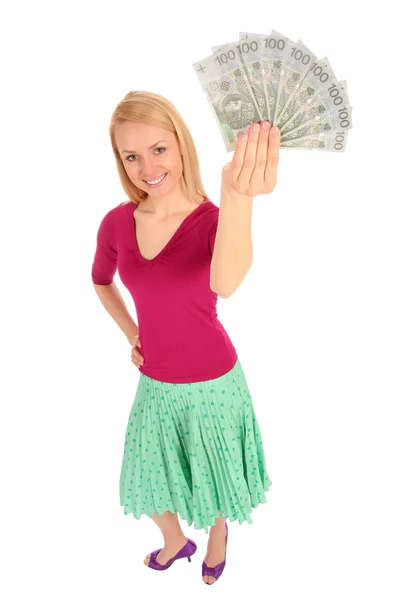 美丽的女人举行钱 — 图库照片