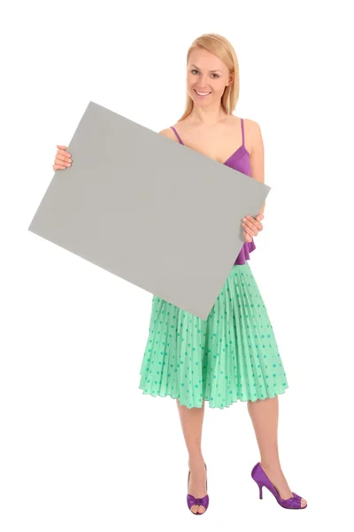 Woman holding blank poster — Stock Photo, Image