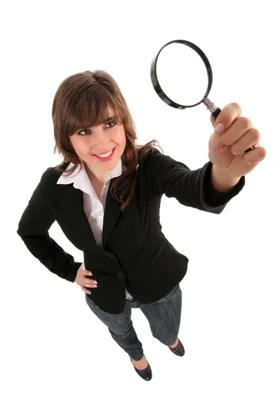 Woman Holding Magnifying Glass — Stock Photo, Image