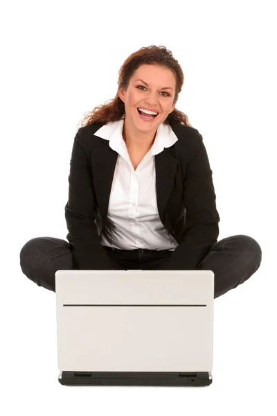 Zakenvrouw zitten met laptop — Stockfoto