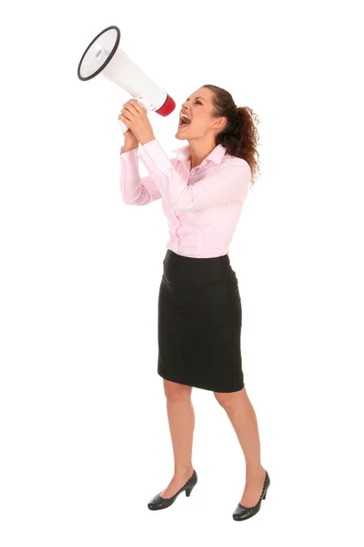 Businesswoman shouting through megaphone — Stock Photo, Image