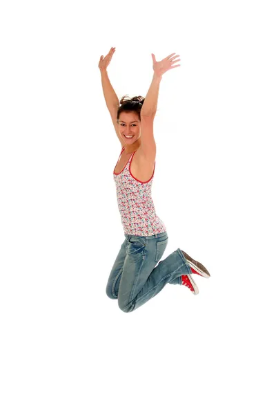 Happy woman with her arms wide open — Stock Photo, Image