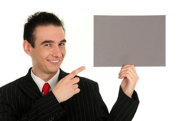 Businessman Holding Blank Sign — Stock Photo, Image