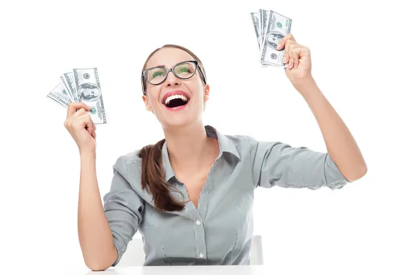 Donna in possesso di un fan del denaro — Foto Stock