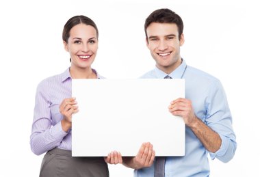 business çift bir afişini holding