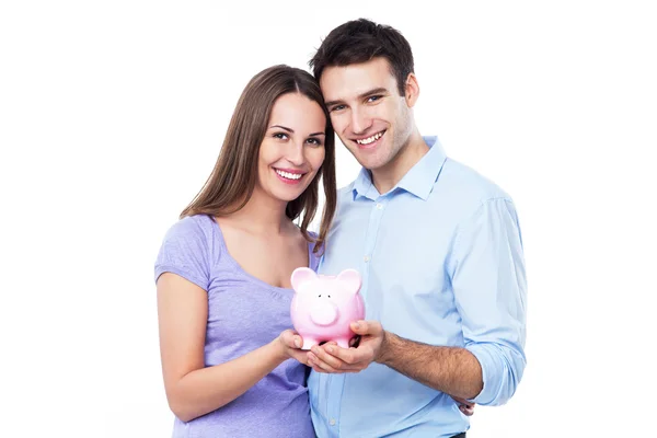 Paar bedrijf piggy bank — Stockfoto