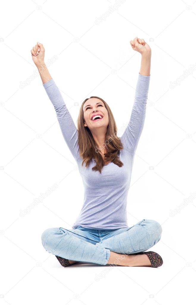 Woman with arms raised