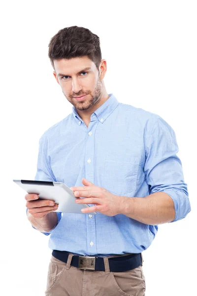 Homem bonito com tablet — Fotografia de Stock