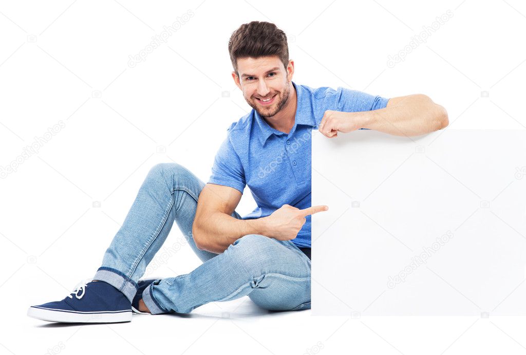 Man with empty poster