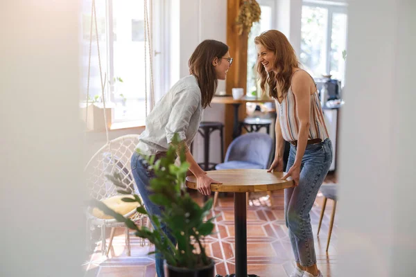 Pasangan Lesbian Bahagia Melengkapi Rumah Baru Mereka — Stok Foto