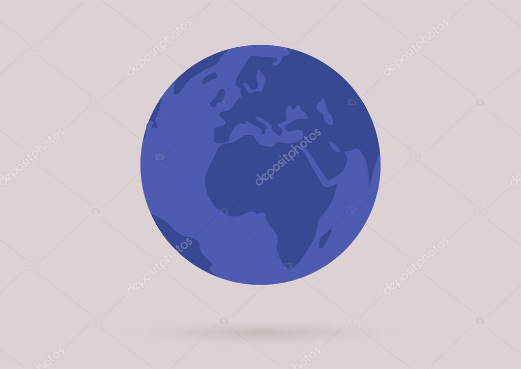 Flat vector Planet Earth illustration, a blue globe isolated on a plain background