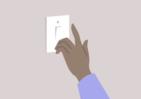 Eine Hand Die Einen Knopf Drückt Und Strom Einschaltet — Stockvektor