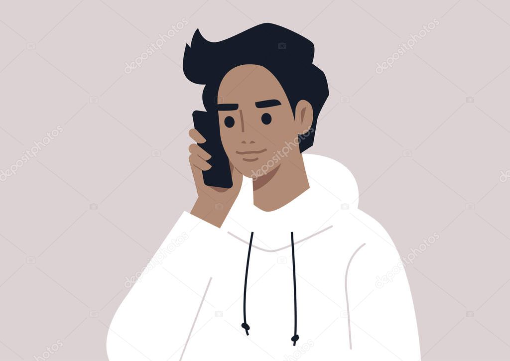 A young male character talking on the phone, a millennial lifestyle