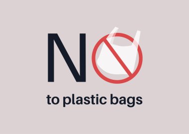 No to plastic bags sign with a red crossed-out circle, ecological issues, global warming and overconsumption  clipart