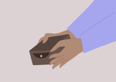 Hands opening an empty wallet, financial troubles, no cash clipart