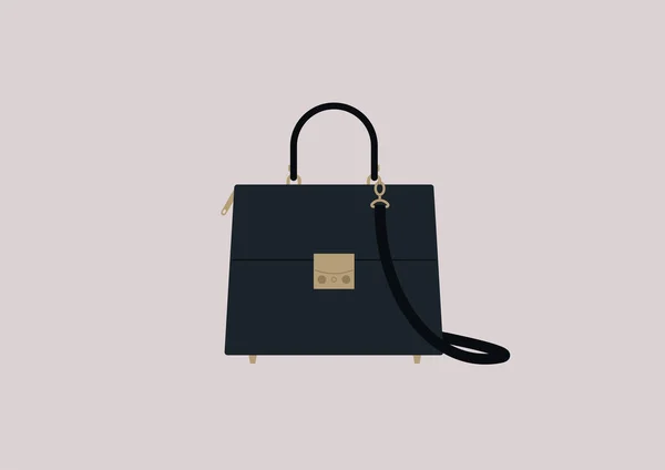 Schwarze Ledertasche Mit Goldenen Elementen Klassischer Stil — Stockvektor