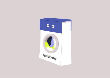 Laundry day, a tear-off calendar with a washing machine on its page, a daily routine concept clipart