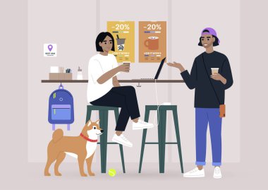 İki bin yıl boyunca kafede sohbet ettik. Köpek dostu bir yer, modern yaşam tarzı.