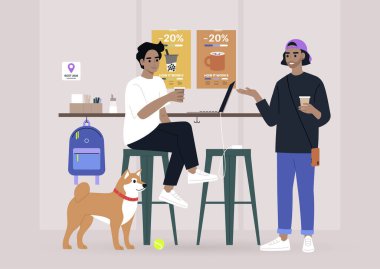 İki bin yıl boyunca kafede sohbet ettik. Köpek dostu bir yer, modern yaşam tarzı.