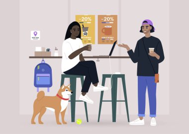 İki bin yıl boyunca kafede sohbet ettik. Köpek dostu bir yer, modern yaşam tarzı.