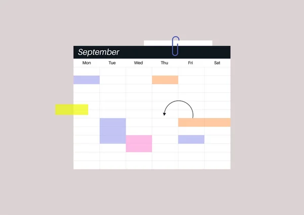 Calendario Settimanale Vuoto Con Campi Colore Adesivi Pianificatore Giornaliero — Vettoriale Stock