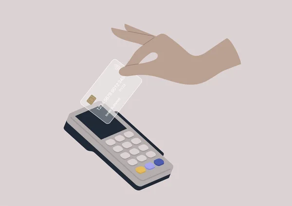用银行卡 透明的无线交易 新技术进行的无接触支付 — 图库矢量图片