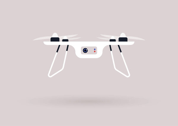 An isolated image of a drone copter hovering above the surface, modern technologies