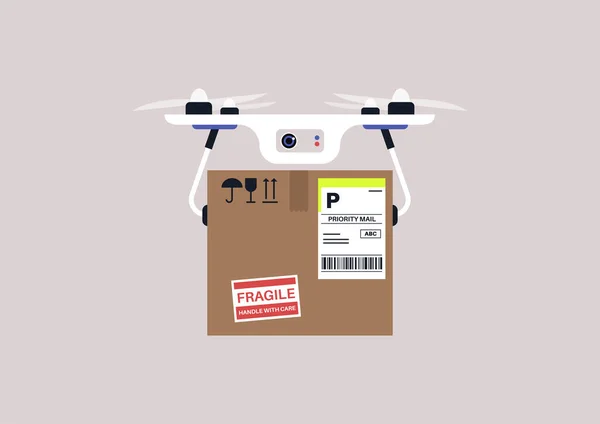 Μια Ανέπαφη Παράδοση Copter Ένα Drone Που Μεταφέρει Μια Ταχυδρομική — Διανυσματικό Αρχείο