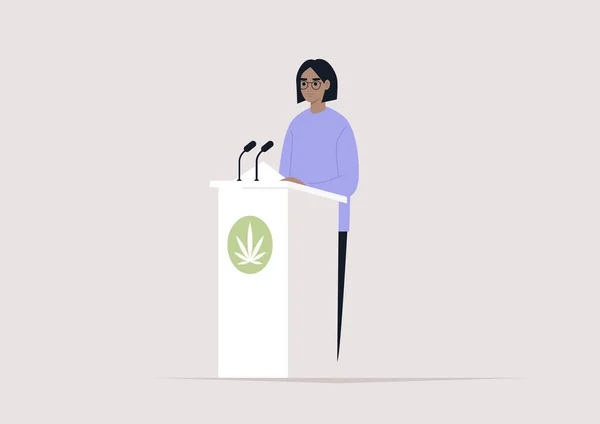 Una Discussione Politica Sulla Legalizzazione Della Marijuana Giovane Personaggio Femminile — Vettoriale Stock