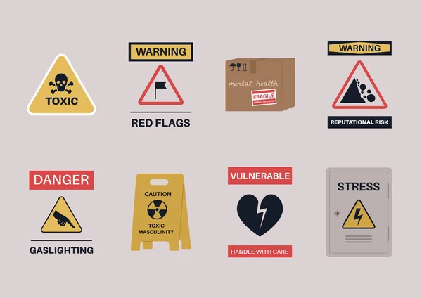 Sticker Santé Mentale Émotions Humaines Stylisé Comme Signes Avant Coureurs — Image vectorielle