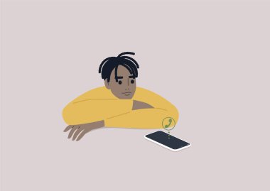 Genç bir Afrikalı erkek, gelen bir telefonu görmezden geliyor. Bir hayalet konsepti.