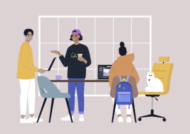 Ofiste çalışan genç yetişkinlerden oluşan çeşitli bir ekip.