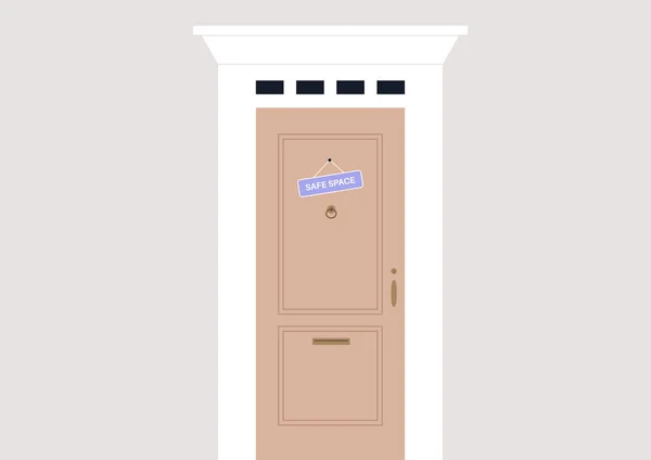 Lgbtq Freundliche Sicherheitsräume Eine Tür Mit Hängendem Schild Eine Queere — Stockvektor
