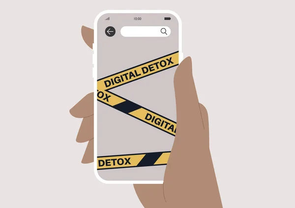 Digitales Detox Konzept Eine Hand Hält Ein Mobiltelefon Mit Einem — Stockvektor