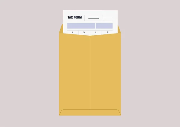 黄色の封筒 帳簿会計 財務報告書の納税申告書 — ストックベクタ