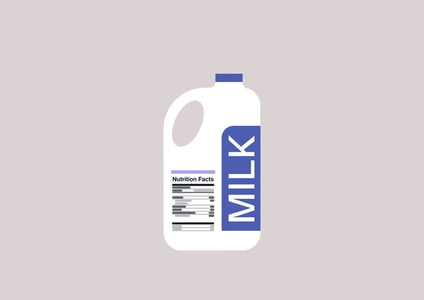 Una Botella Leche Galón Con Una Etiqueta Información Nutricional Lado — Vector de stock