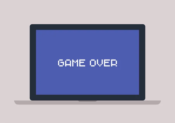 青い画面にサイン上のゲームとノートパソコン — ストックベクタ