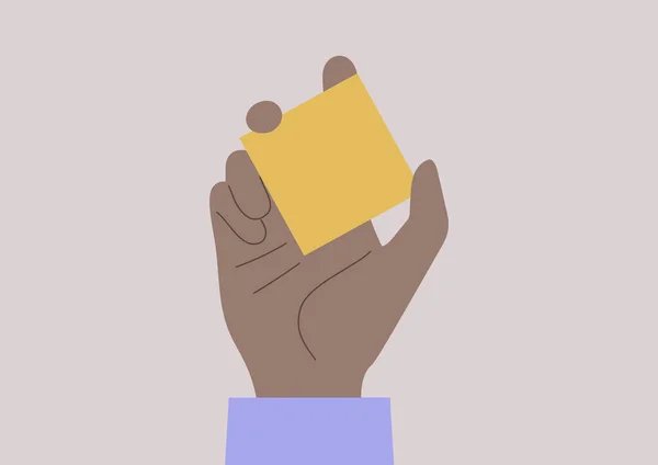 Eine Hand Mit Einem Gelben Quadratischen Notenblatt Kopierraum — Stockvektor