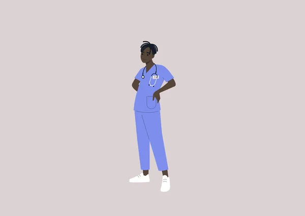 Jovem Médico Africano Vestindo Uniforme Cuidados Saúde Medicina —  Vetores de Stock