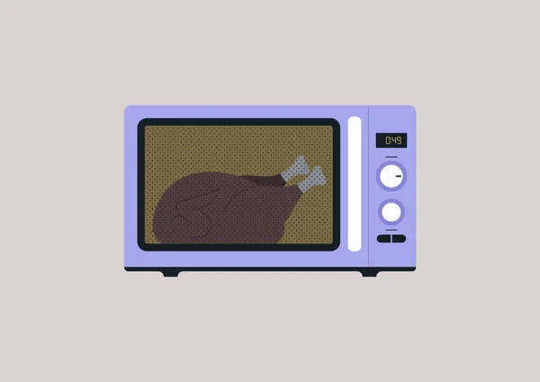Taklacı Düğmeli Bir Mikrodalga Fırın Mutfak Gereçleri — Stok Vektör